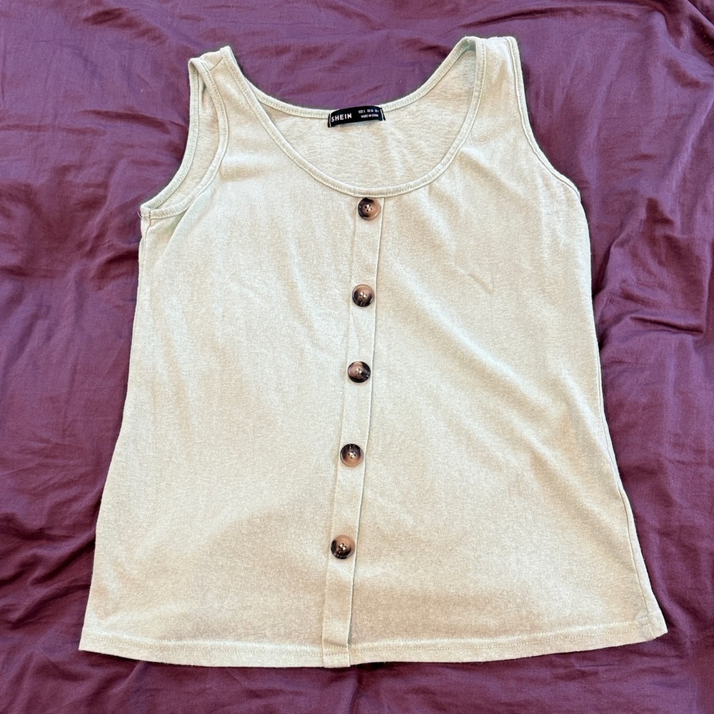 Green Sleeveless Button-Front Top